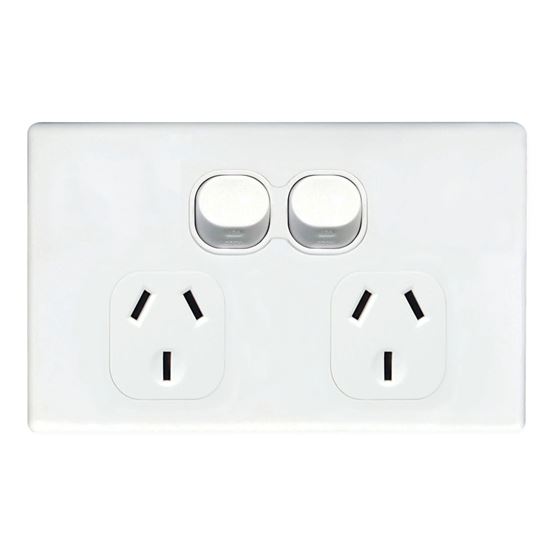 Double Horizontal 10Amp Slimline Socket - White